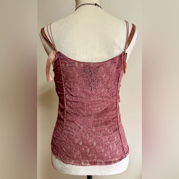 Y2K Vintage Express Seven7 collection Pink velvet and lace top SZ Large - Picture 2 of 9